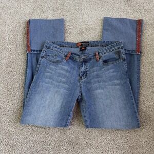 Y2K Premium Denim Straight Jeans Womens 13 Med Wash Rhinestone Stretch Denim